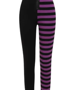 Banned Apparel Banned Half Black Half Stripes Leggings - Purple Ladies