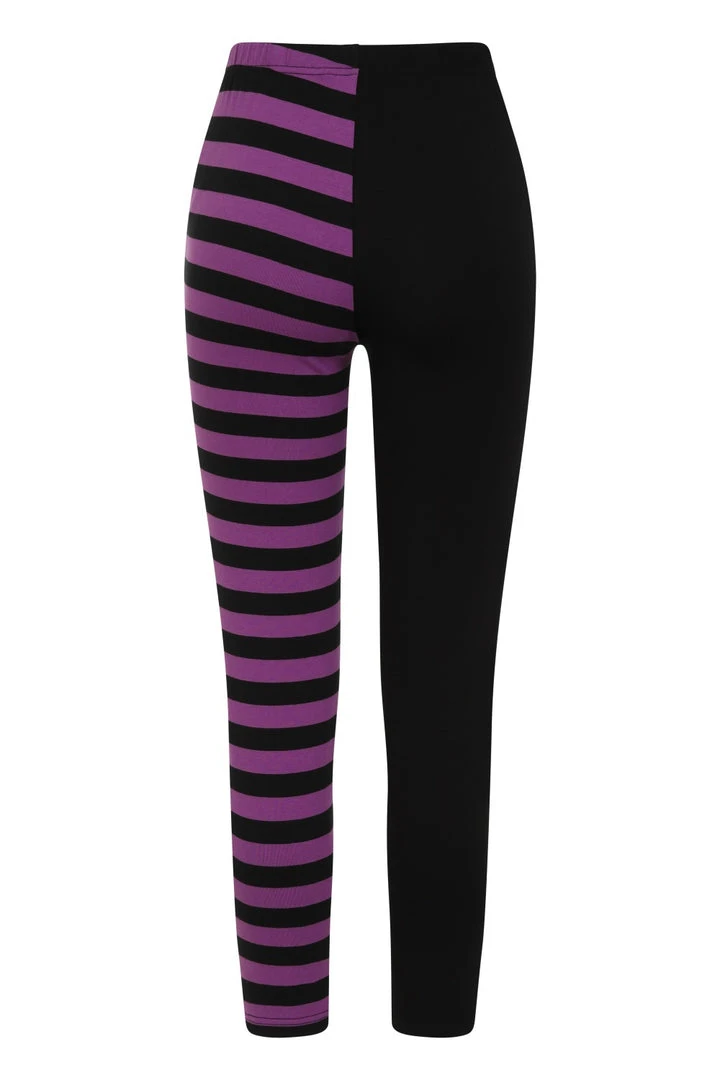 Banned Apparel Banned Half Black Half Stripes Leggings - Purple Ladies 4 Banned Apparel Banned Half Black Half Stripes Leggings - Purple Ladies