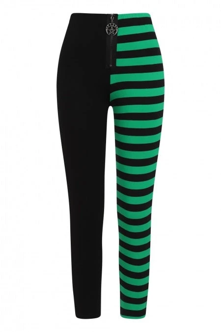 Banned Apparel Banned Half Black Half Stripes Leggings - Green Ladies 7 Banned Apparel Banned Half Black Half Stripes Leggings - Green Ladies