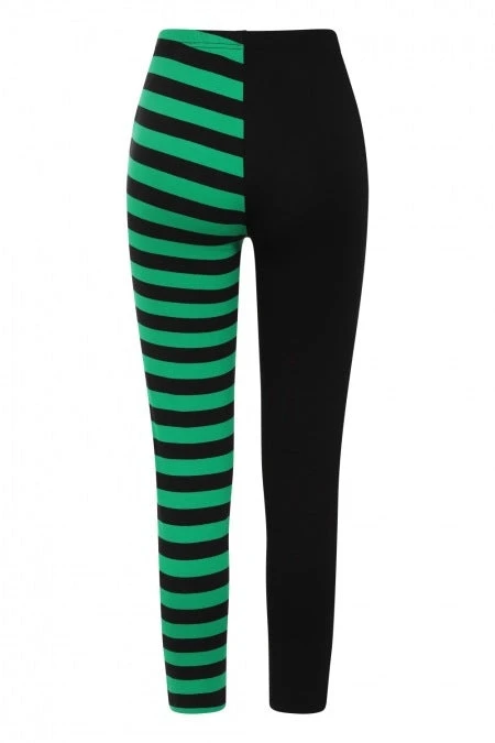 Banned Apparel Banned Half Black Half Stripes Leggings - Green Ladies 8 Banned Apparel Banned Half Black Half Stripes Leggings - Green Ladies