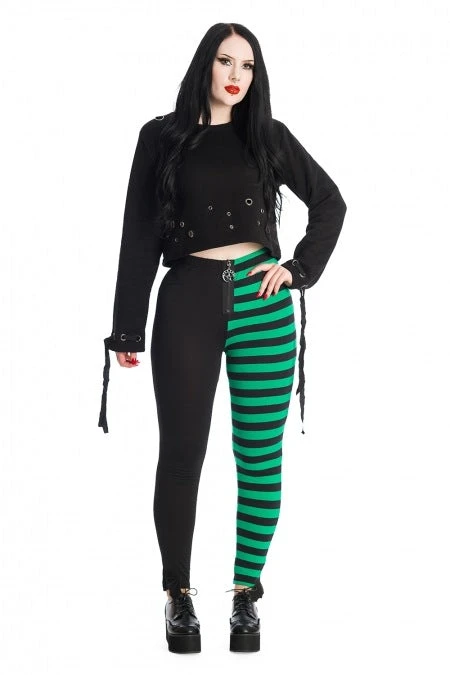 Banned Apparel Banned Half Black Half Stripes Leggings - Green Ladies 3 Banned Apparel Banned Half Black Half Stripes Leggings - Green Ladies