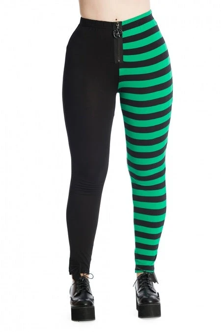 Banned Apparel Banned Half Black Half Stripes Leggings - Green Ladies 4 Banned Apparel Banned Half Black Half Stripes Leggings - Green Ladies