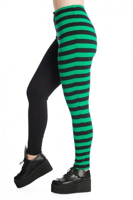 Banned Apparel Banned Half Black Half Stripes Leggings - Green Ladies 5 Banned Apparel Banned Half Black Half Stripes Leggings - Green Ladies