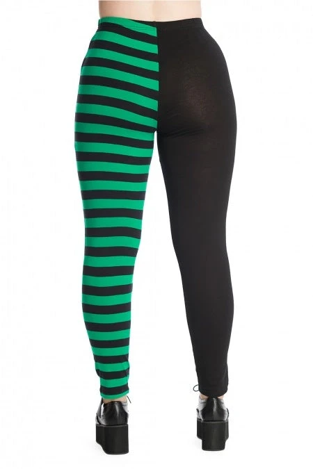 Banned Apparel Banned Half Black Half Stripes Leggings - Green Ladies 6 Banned Apparel Banned Half Black Half Stripes Leggings - Green Ladies