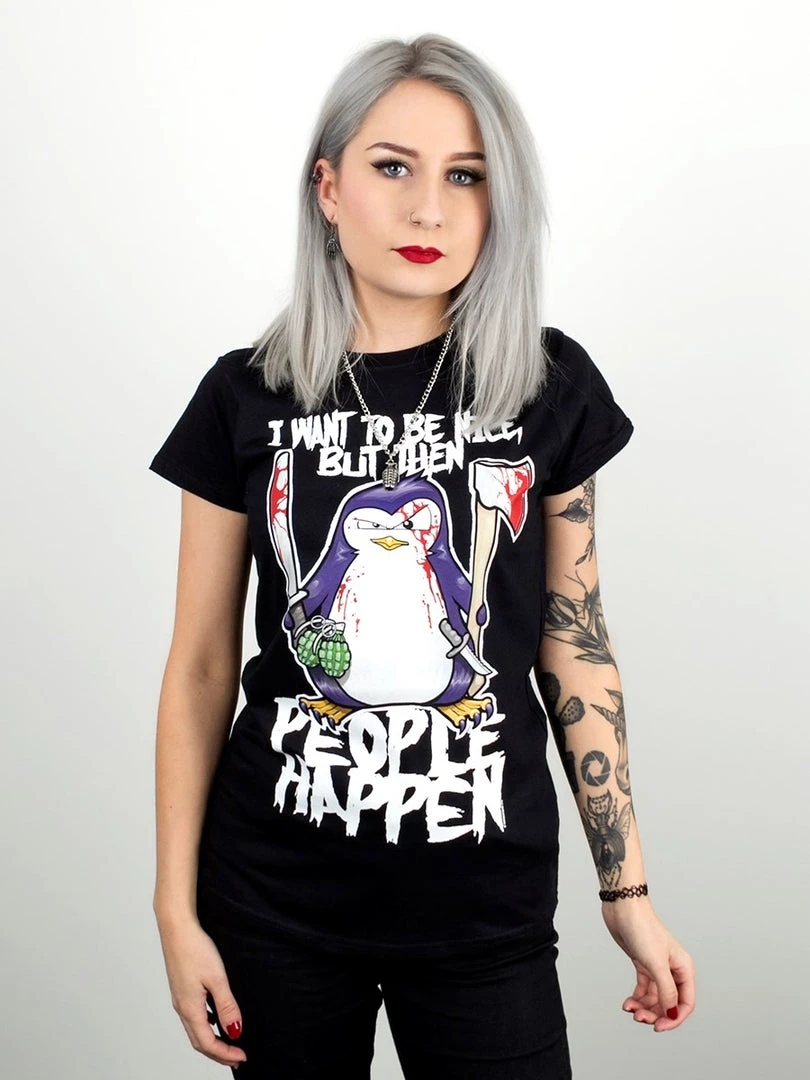 Grindstore Psycho Penguin I Want To Be Nice T-Shirt Ladies 6 Grindstore Psycho Penguin I Want To Be Nice T-Shirt Ladies