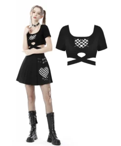 Dark In Love Checkered Heart Crop Top Ladies