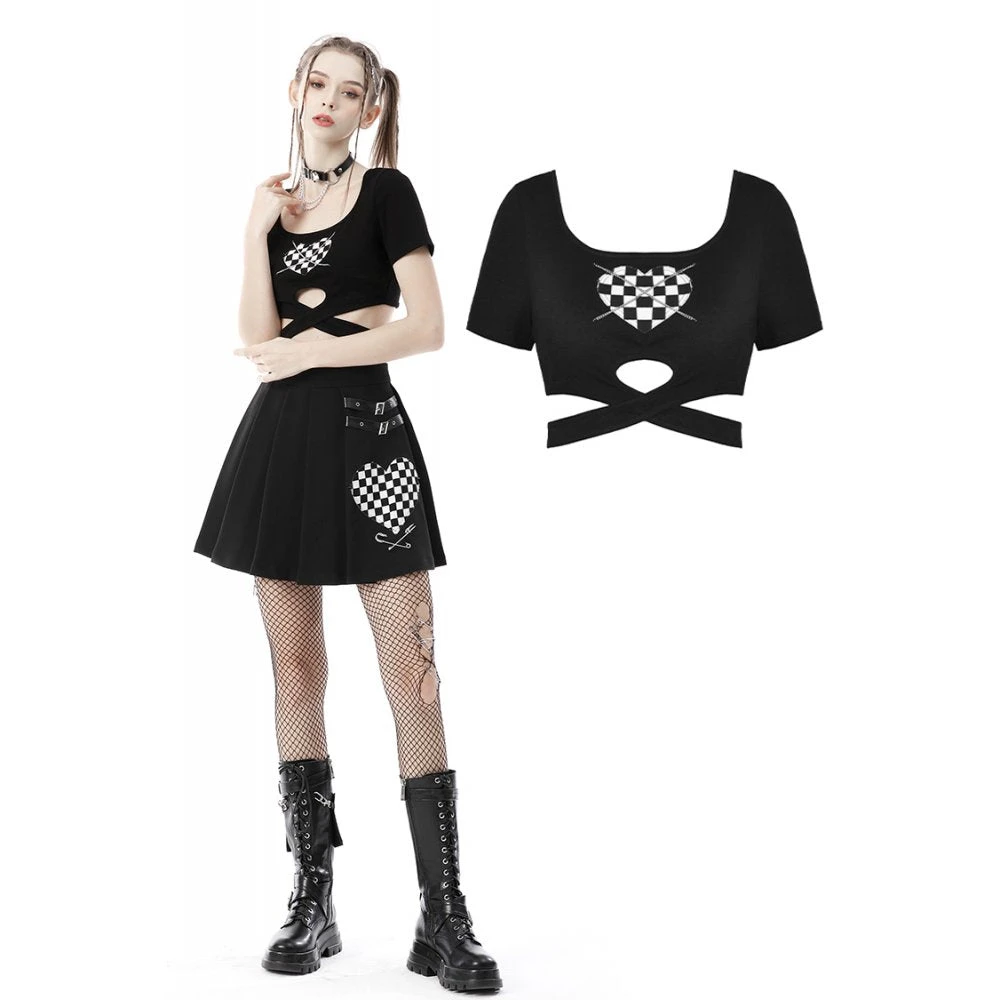 Dark In Love Checkered Heart Crop Top Ladies 3 Dark In Love Checkered Heart Crop Top Ladies