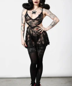 Plus Sizes Killstar Afterlife Lace Nightdress Black