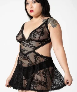 Plus Sizes Killstar Afterlife Lace Nightdress Black