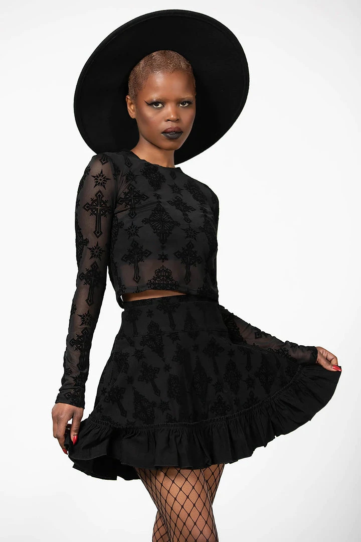 Killstar Amelie Flocked Mini Skirt Ladies 3 Killstar Amelie Flocked Mini Skirt Ladies