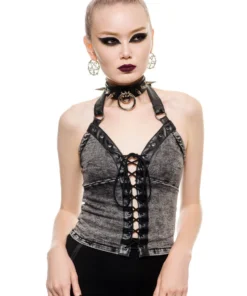 Killstar Aramis Denim Halter Top Ash Ladies