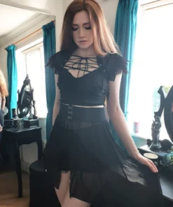 Ladies Necessary Evil Camazotz Bat Wing Effect Lace Up Bolero Top