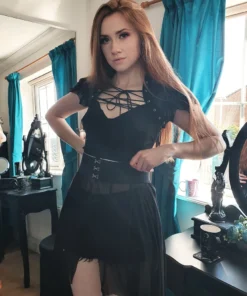 Ladies Necessary Evil Camazotz Bat Wing Effect Lace Up Bolero Top