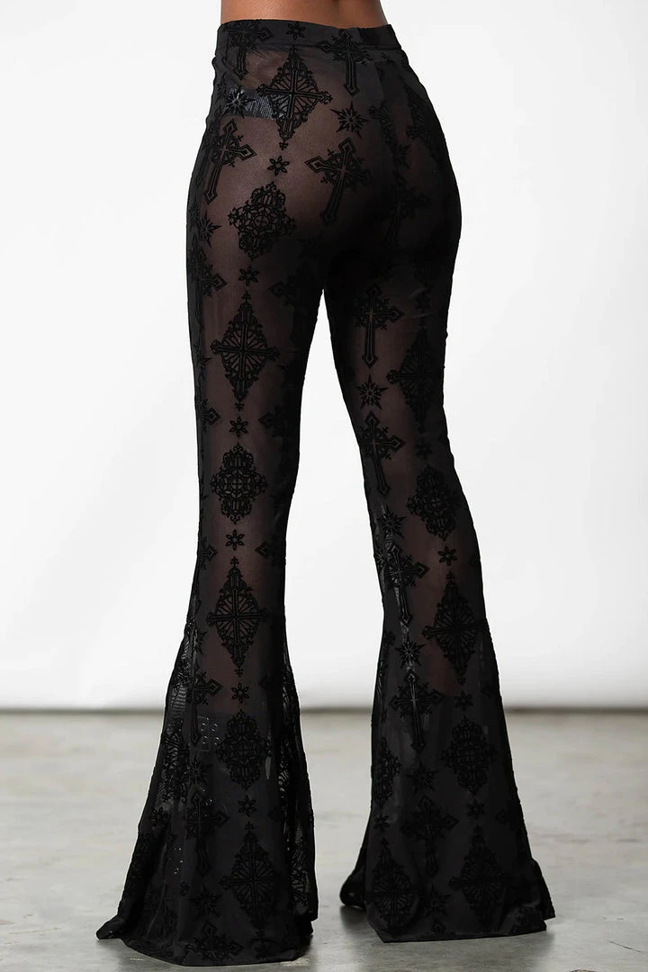 Ladies Killstar Bless Me Mesh Bell Bottoms 6 Ladies Killstar Bless Me Mesh Bell Bottoms