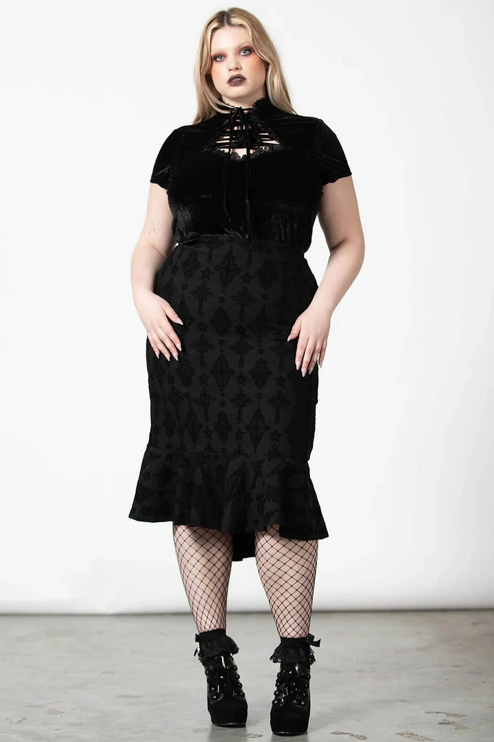 Killstar Candence Flocked Midi Skirt Ladies 3 Killstar Candence Flocked Midi Skirt Ladies