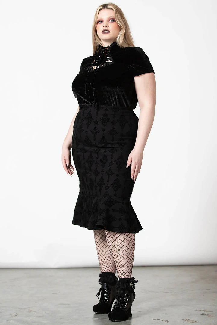 Killstar Candence Flocked Midi Skirt Ladies 10 Killstar Candence Flocked Midi Skirt Ladies