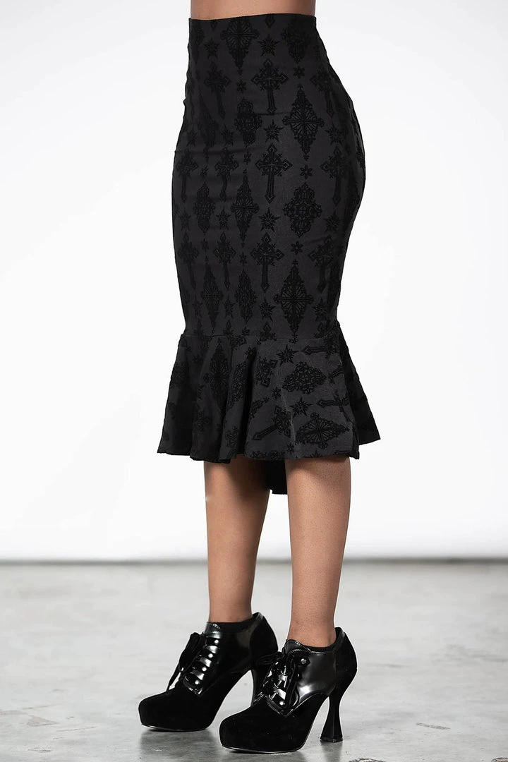 Killstar Candence Flocked Midi Skirt Ladies 6 Killstar Candence Flocked Midi Skirt Ladies