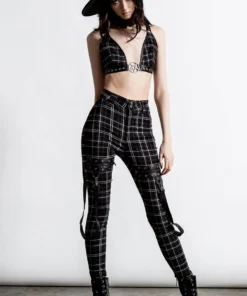 Ladies Killstar Dead Resistance Skinny Trousers Ash Tartan