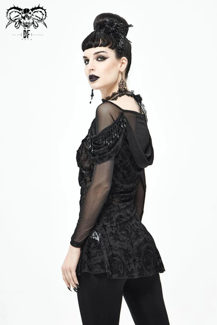 Ladies Devil Fashion Yara Velvet Embossed Mesh Top 5 Ladies Devil Fashion Yara Velvet Embossed Mesh Top