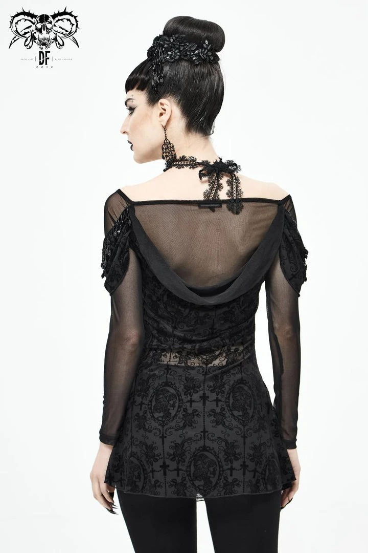 Ladies Devil Fashion Yara Velvet Embossed Mesh Top 6 Ladies Devil Fashion Yara Velvet Embossed Mesh Top