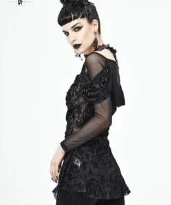 Ladies Devil Fashion Yara Velvet Embossed Mesh Top