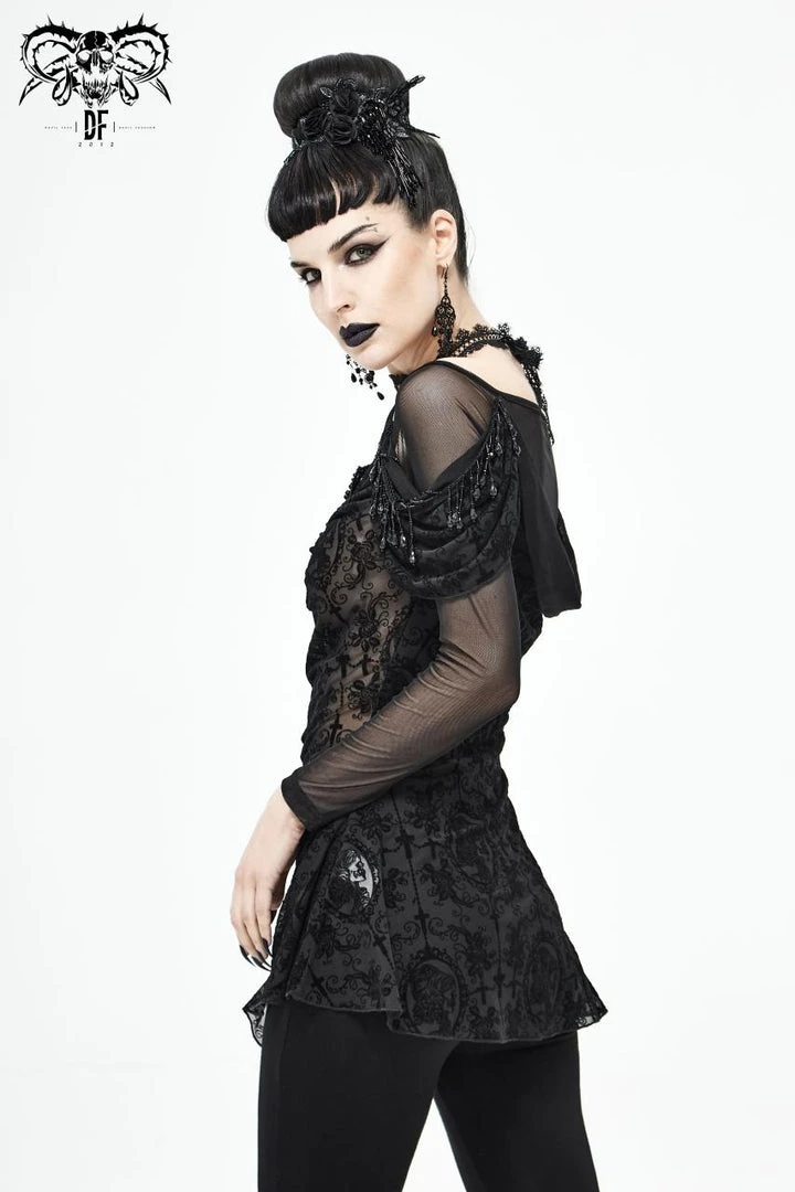 Ladies Devil Fashion Yara Velvet Embossed Mesh Top 4 Ladies Devil Fashion Yara Velvet Embossed Mesh Top