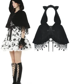 Dark In Love Star Cat Velvet Hooded Cape Ladies