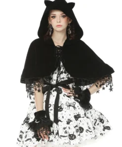 Dark In Love Star Cat Velvet Hooded Cape Ladies