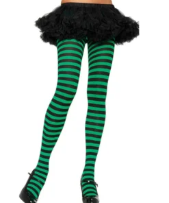 Gothic Attitude Black And Green Striped Tights Accessories