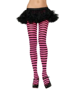 Gothic Attitude Black And Pink Striped Tights Accessories