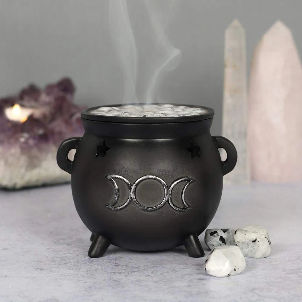 Gothic Gifts Triple Moon Cauldron Incense Cone Holder Homeware 3 Gothic Gifts Triple Moon Cauldron Incense Cone Holder Homeware