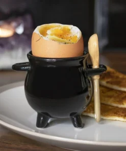 Homeware Gothic Gifts Cauldron Egg Cup With Broom Spoon