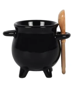 Homeware Gothic Gifts Cauldron Egg Cup With Broom Spoon
