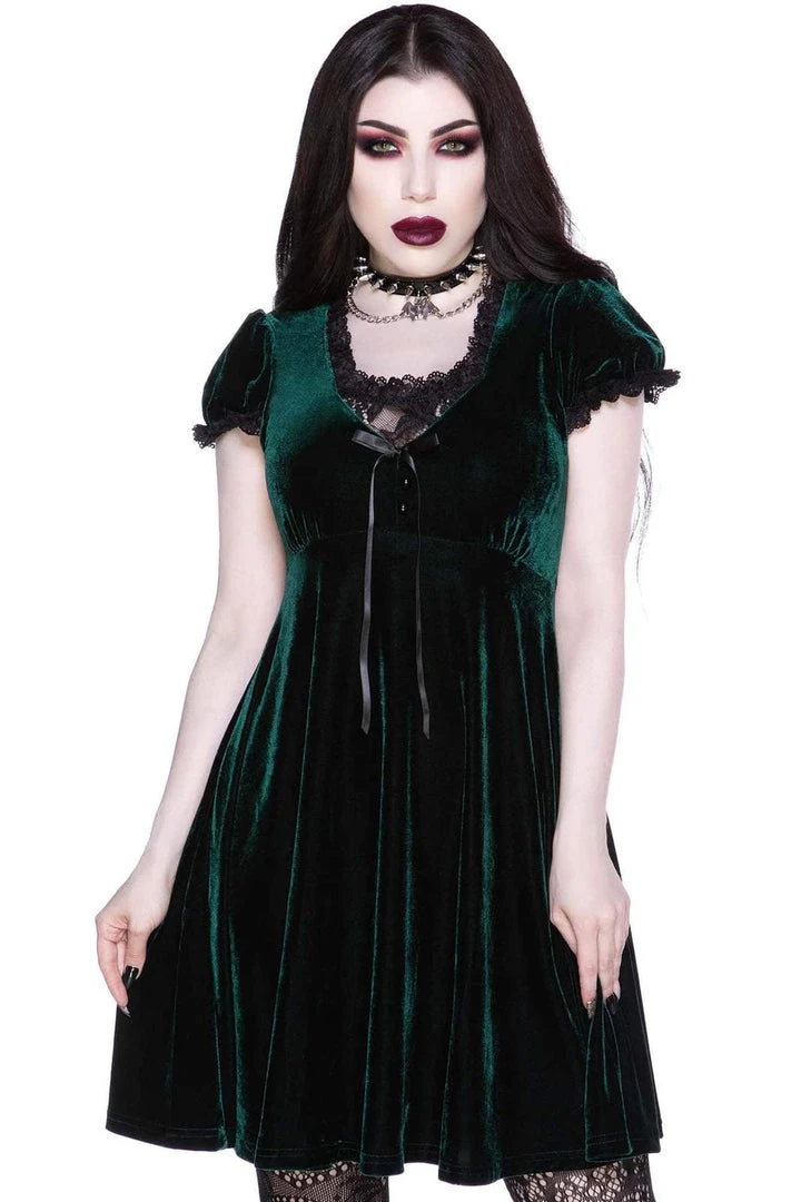 Killstar Heather Velvet Babydoll Dress Emerald 3 Killstar Heather Velvet Babydoll Dress Emerald