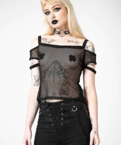 Killstar Huntly Fishnet Bardot Top Ladies