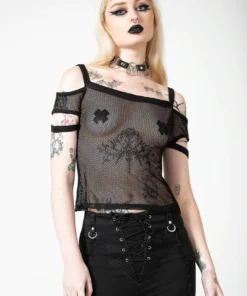 Killstar Huntly Fishnet Bardot Top Ladies