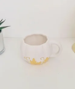 New Arrivals Weird & Wonderful Ceramics White And Gold Pumpkin Mug
