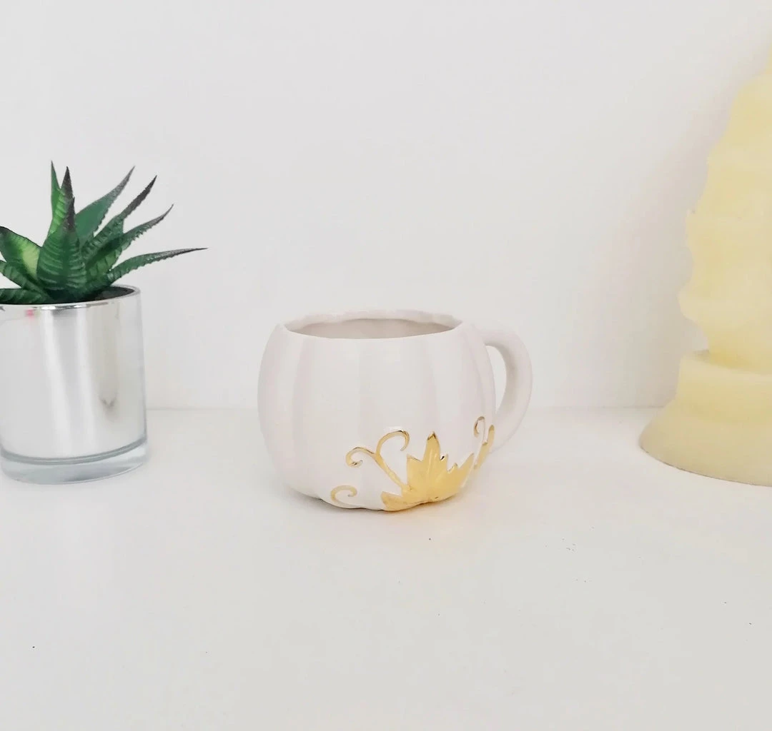New Arrivals Weird & Wonderful Ceramics White And Gold Pumpkin Mug 5 New Arrivals Weird & Wonderful Ceramics White And Gold Pumpkin Mug