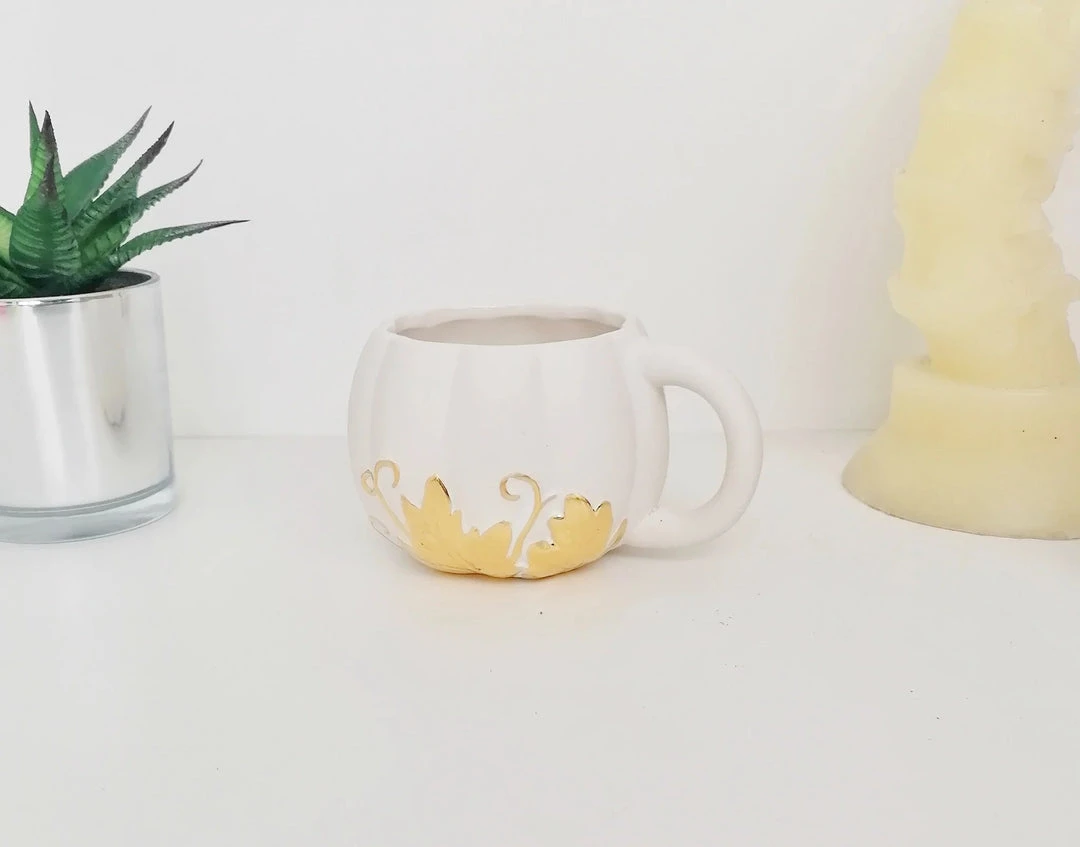 New Arrivals Weird & Wonderful Ceramics White And Gold Pumpkin Mug 6 New Arrivals Weird & Wonderful Ceramics White And Gold Pumpkin Mug