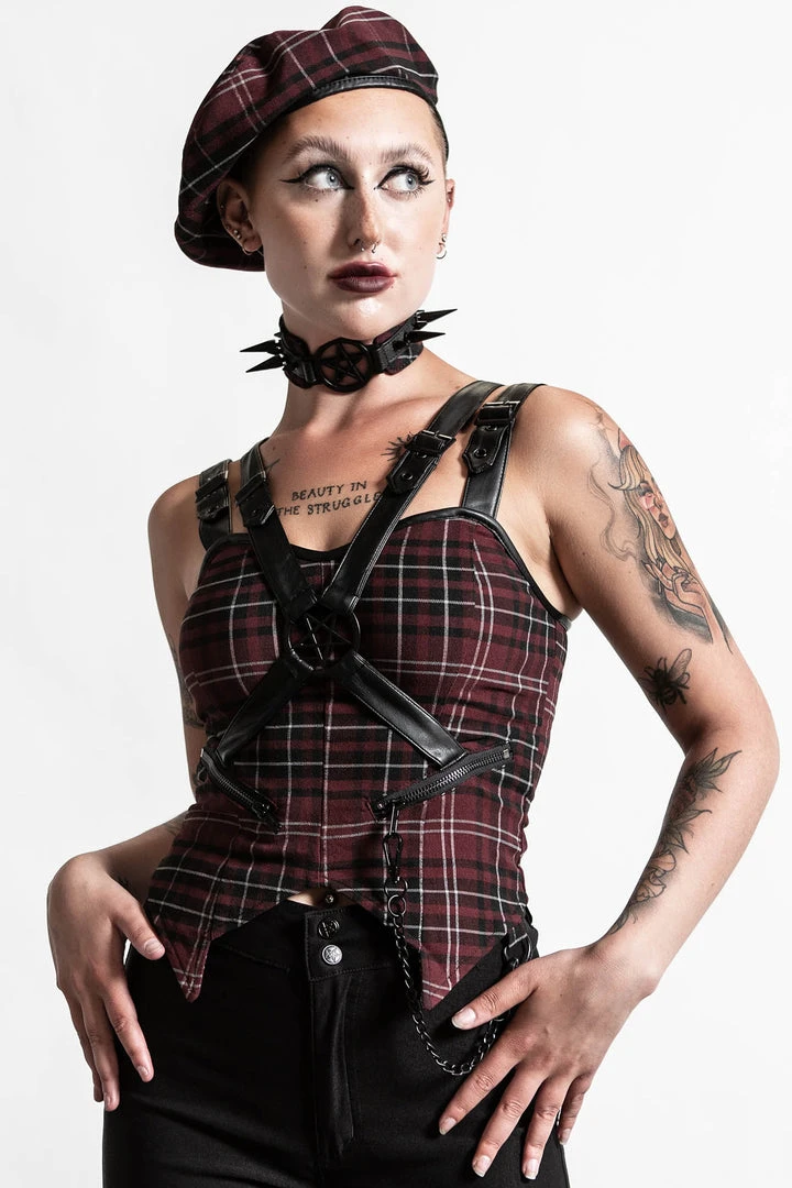 Ladies Killstar Jaded Strap Top Blood Tartan 4 Ladies Killstar Jaded Strap Top Blood Tartan