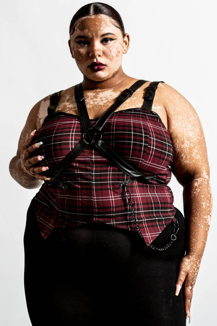 Ladies Killstar Jaded Strap Top Blood Tartan 3 Ladies Killstar Jaded Strap Top Blood Tartan