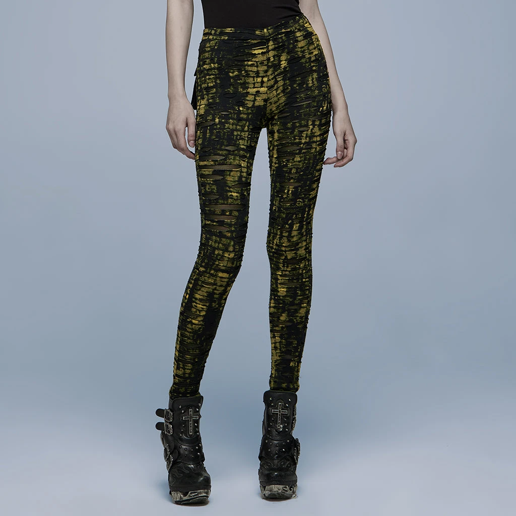 Punk Rave Xenobia Ragged Leggings Yellow / Black Ladies 3 Punk Rave Xenobia Ragged Leggings Yellow / Black Ladies