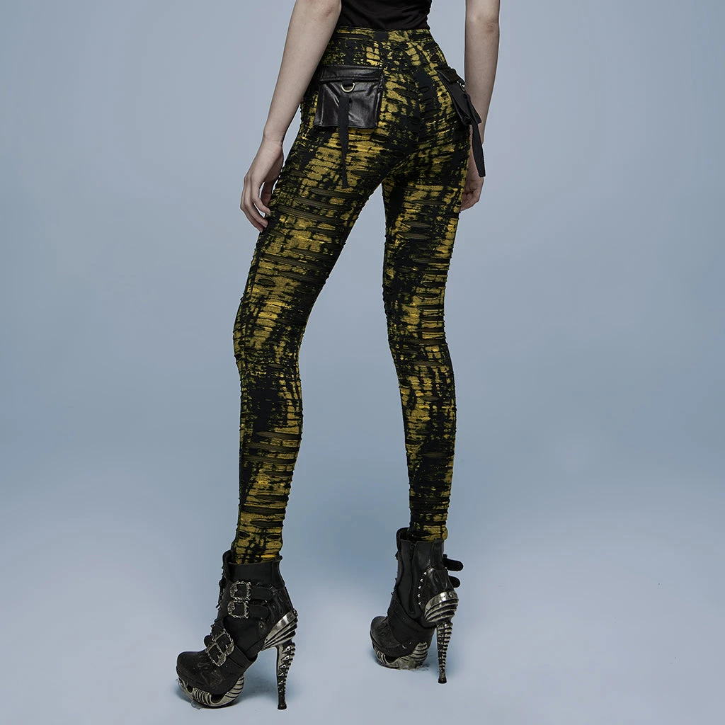 Punk Rave Xenobia Ragged Leggings Yellow / Black Ladies 5 Punk Rave Xenobia Ragged Leggings Yellow / Black Ladies