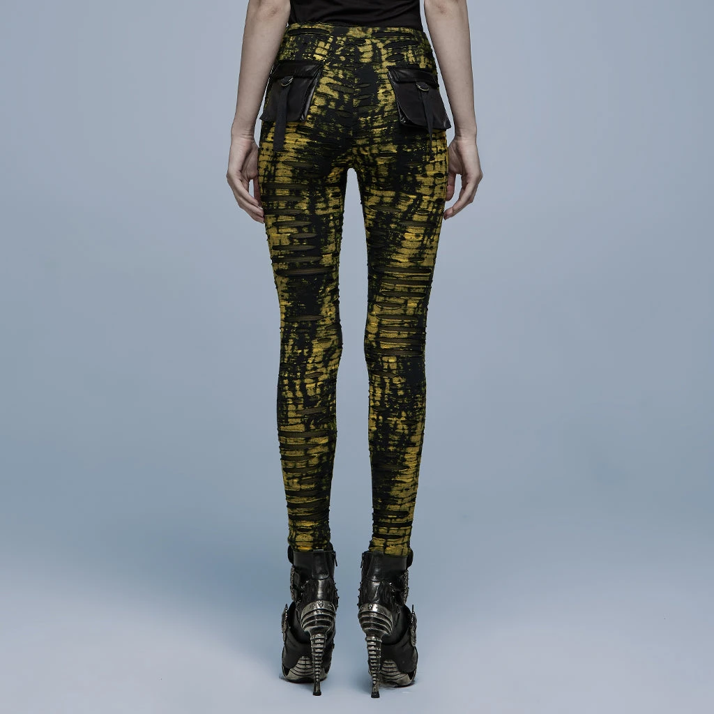 Punk Rave Xenobia Ragged Leggings Yellow / Black Ladies 6 Punk Rave Xenobia Ragged Leggings Yellow / Black Ladies