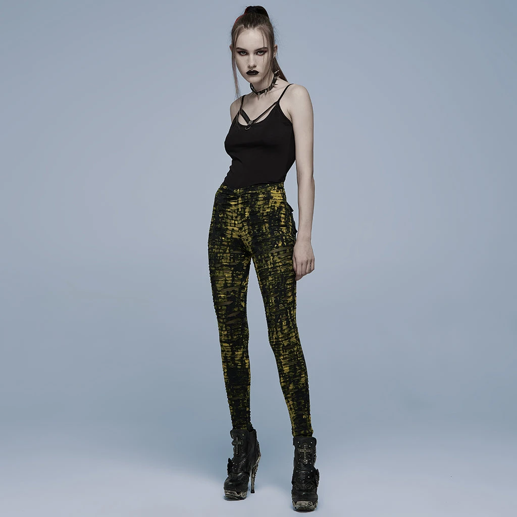 Punk Rave Xenobia Ragged Leggings Yellow / Black Ladies 4 Punk Rave Xenobia Ragged Leggings Yellow / Black Ladies