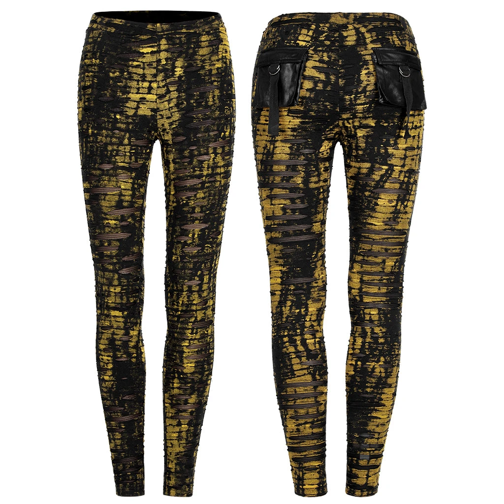 Punk Rave Xenobia Ragged Leggings Yellow / Black Ladies 7 Punk Rave Xenobia Ragged Leggings Yellow / Black Ladies