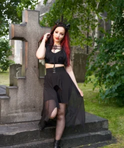 Ladies Necessary Evil Camazotz Bat Wing Effect Lace Up Bolero Top