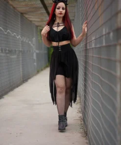 Ladies Necessary Evil Camazotz Bat Wing Effect Lace Up Bolero Top