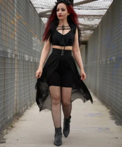 Ladies Necessary Evil Camazotz Bat Wing Effect Lace Up Bolero Top