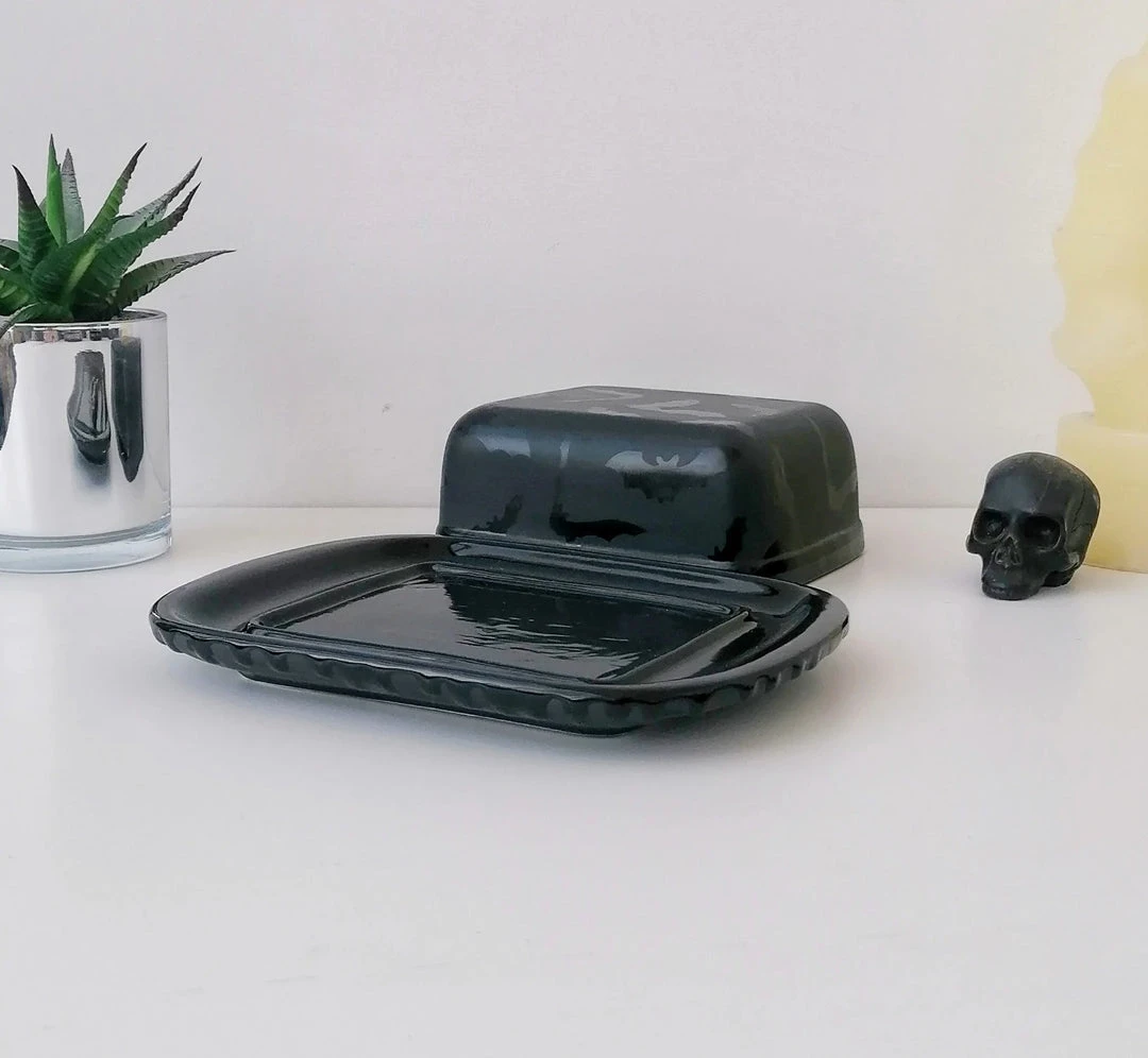 Weird & Wonderful Ceramics Matte Black Bat Butter Dish 6 Weird & Wonderful Ceramics Matte Black Bat Butter Dish